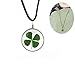 LUOEM Oval Pendant Flower Pressed Necklace Dried Leaves Clover Necklace for Women Girls