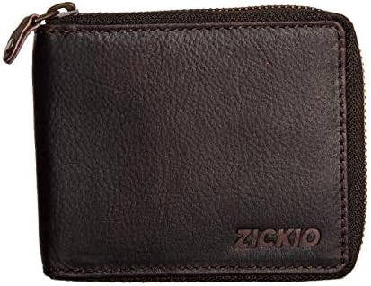 ZICKIO Leather Bi-Fold Brown Men's Wallet with Zipper