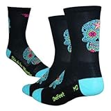 DeFeet AirEator HiTop Sugar Skull Cycling/Running Socks - AIRTSSB (Sugarskull black/neptune - S)