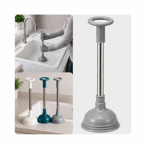 Desentupidor Pia Ralo Banheiro Cozinha Alta Pressao Ventosa Forte Cabo Metal Resistente Limpeza Encanamento Desobstrucao Manual Compacto Facil Uso Pia Tanque Vaso Sanitario Universal Multiuso (Cinza)