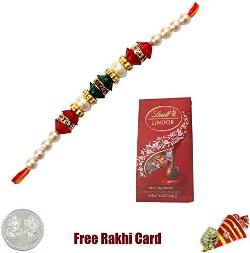 Guaranteed Delivery Red Thread Rakhi with Lindt Chocolates 5 Ounces