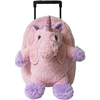 Kreative Kids Adorable Pink Unicorn Plush Rolling Backpack w/Shiny Eyes, Removable Stuffed Toy & Wheels