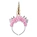 Mwfus Shining Unicorn Horn Ears Flower Headband Halloween Cosplay Costume Party Headdress