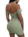 TOB Women's Sexy Bodycon Ruched Off Shoulder Lace up Club Mini Dress Army Green