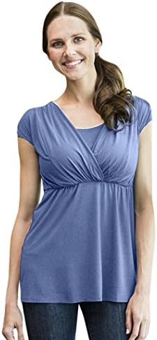 Maternity Tank Top Women Solid Multifunctionl Breastfeeding Pregnancy Blouse Pregnant Nursing Baby Blouse T-Shirt (XXL, Blue)