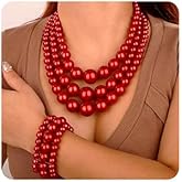 Wiwpar 3PCS Large Layer Pearl Necklace for Women - Chunky Necklace, Bracelet and Earrings Jewelry Set - 1920s Costume Accessories