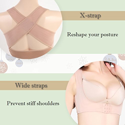 HS Chest Brace Up Posture Shape Corrector Prevent Chest Sagging Humpback Correct X Strap Vest for Female/Women (L, Beige)