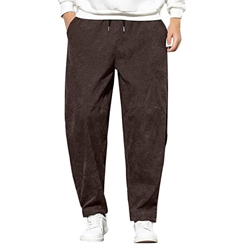 Hatop Men's Corduroy Pants Casual Solid Color Elastic Waist