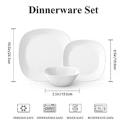 Dinnerware Set, MEKY 18-piece Opal Dishes Sets