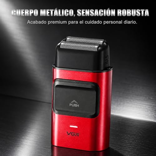 VGR 307 Afeitadora de Lámina Inalámbrica para Hombre, Red de Cuchillas de Titanio de Doble Capa, Afeitadora Eléctrica con Motor de Alto Rendimiento 9000 Rpm, Indicador de Carga y Carga USB, Rojo