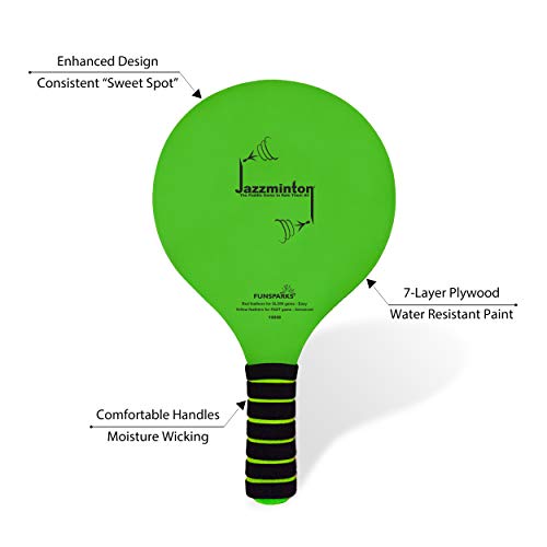 image for Funsparks Jazzminton Beach Paddleball Set with Wind Birdie - Indoor an