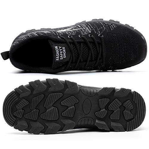 SUADEX Indestructible Steel Toe Shoes for Women Men, Safetry Shoes Breathable Puncture Proof Steel Toe Sneakers Work Shoes Construction Shoes 536 Black Size 9 Women/7.5 Men