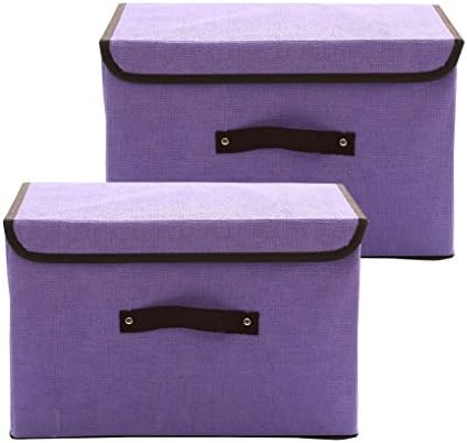 Stoarge Bins,MOCOFO Set of 2 Foldable Storage Box with Lids and Handles Storage Basket Storage Needs Containers Organizer With Built-in Cotton Fabric Closet Drawer Removable Dividers