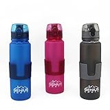 Genius Earth Foldable Water Bottle - Collapsible, Portable, Silicone Drink Bottle for Hiking, Sports & Travel. Lightweight, Reusable Bottles for Men, Women and Kids. BPA Free. 22oz
