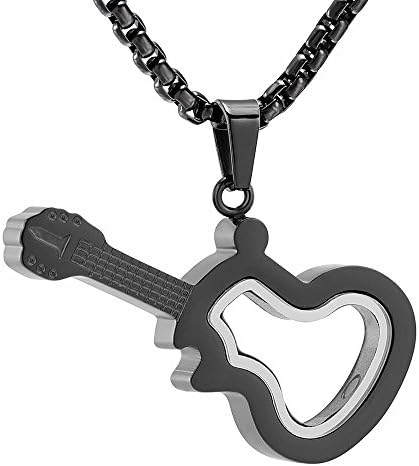 Musical Instrument Cremation Jewelry for Women&Men Glass Guitar Memorial Urn Necklace for Ashes + Screwdriver +Fill Kits