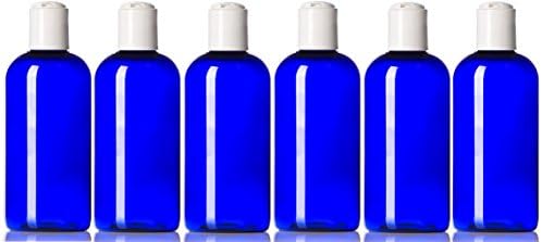 Newday Bottles, 4 Oz Empty Plastic Bottles BPA-Free Made in USA with Disc Cap Lids, Pack of 6 (Blue with White Cap)