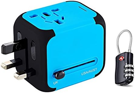 VOTRON International Travel Power Converter Adapter USB Charger Portable Universal Plug with 3 Digital Combination Luggage Cable Lock Worldwide AC Wall Outlet Socket for US EU UK AU