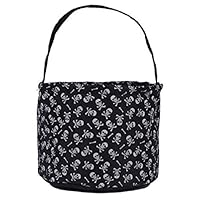 Jolly Jon Halloween Trick or Treat Bags - Kids Candy Bucket Tote Bag - Black with Skulls Bag