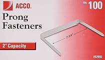 ACCO 2 Inch Capacity Prong Fastener Bases, 2.75 Inch Centers, 100 Bases per Box (A7012993H)