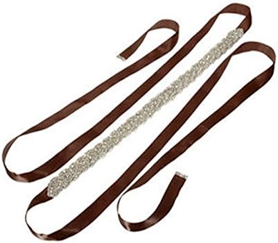 Rhinestone Silk Ribbon Pearl Crystal Embellished Satin Wedding Belt brown) ??