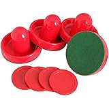 GOSONO Red Air Hockey Pusher Classic Game Air Hockey 4Pcs Table Pucks and 4Pcs Felt Pusher Mallet Grip for Entertainment Table Game