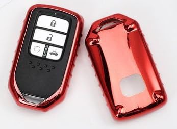 Biznon Electroplated TPU Smart key Fob Cover Skin Case for HONDA Anti Shock Scratch-Resistant (Red)