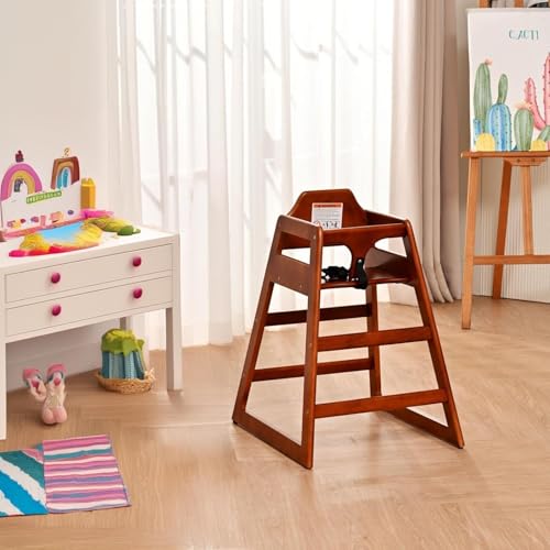 KAPEICamper Wooden High Chair for Toddlers, Portable Baby Feeding Chair with Adjustable Straps, Natural Pine High Chair, Highchair for Dining Room, Kitchen (Walnut)