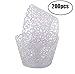 Heetly 200pcs Cupcake Wrappers Filigree Artistic Bake Cake Paper Cups Lace Laser for Wedding Party Birthday Decoration(White)