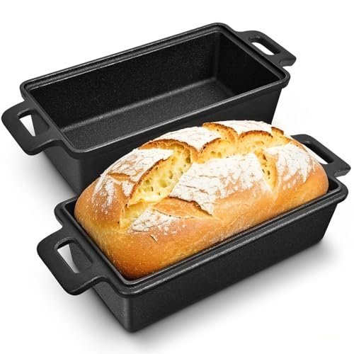 NIUB Cast Iron Loaf Pan with Lid 9x5 Inch, 2 in 1 Loaf Pans for Baking Bread, Even Heat Distribution for Sourdough, Homemade Bread