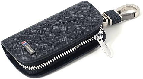 ocuS Car Key Chain Cover Premium Leather Key Chain Coin Holder Keyring Hook Wallet Zipper Case Remote Smart Key Fob Alarm Security (Black)