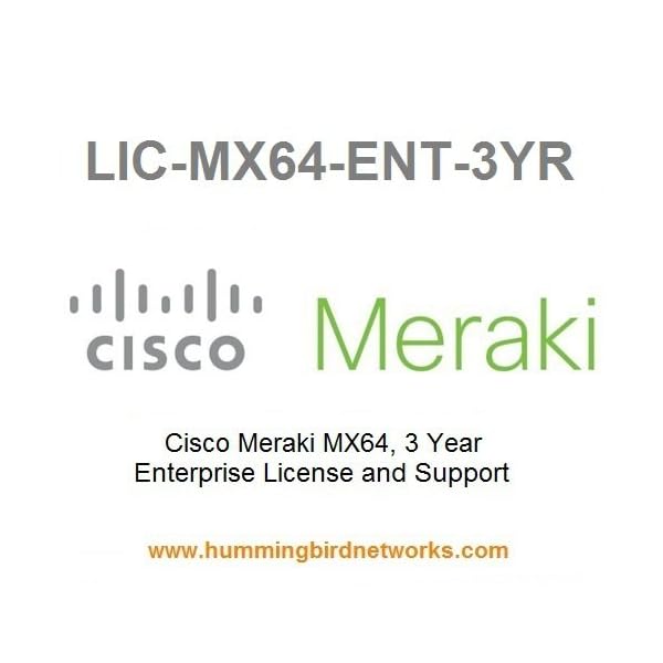 Meraki MX64 Enterprise License and Support, 3 Years, Electronic Delivery