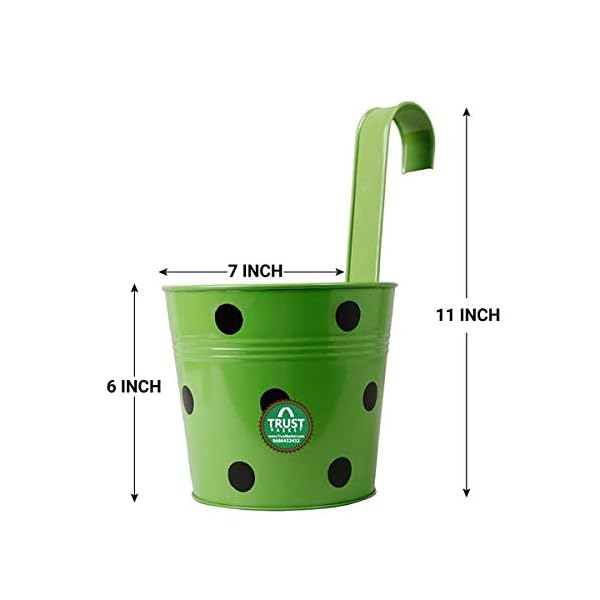 TrustBasket Single Pot Railing Plant with Polka Dots (Pack of 5) - (Multicolour) Dotted Railing Metal Planters for… - Image 3