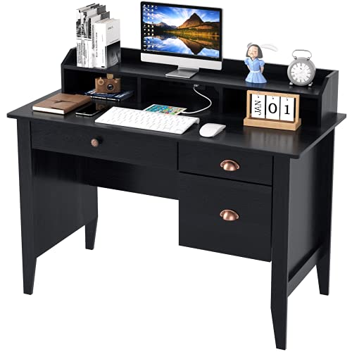 Kealive Computer Desk with 3 Drawers and Hutch Shelf, 47" Executive