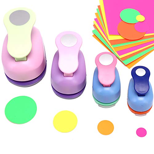 4 pcs Cirlce Punch Set 2 Inch 1 Inch 5/8 Inch 3/2 Inch - Buytra Scrapbook Paper Punchers, Circle Craft Punches with 10 PCS Colored Craft Papers, Round Shape Paper Punches for Card Making DIY Albums
