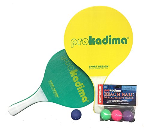 Pro Kadima Paddle Raquet Ball Set - Yellow and Green - Bundle Pack (4 Balls Included)