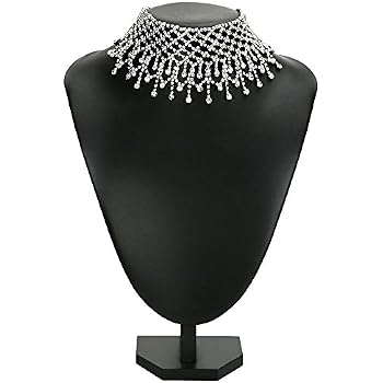 Hamer Women's Blue Crystal Choker Necklace & Earrings Set - Statement Pendant Jewelry For Wedding & Parties - View #3