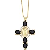 EGO VINA White Crystal Zircon Cross Necklace For Women Choker Charm Virgin Mary Pendant Box Chain Female Jewelry Collier Femme - Gold-color - 17.5 inch, Zinc, No Gemstone
