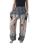 Lannaclothesdesign Women's Smocked Rose Circle Two Pockets Boho Yoga Pants