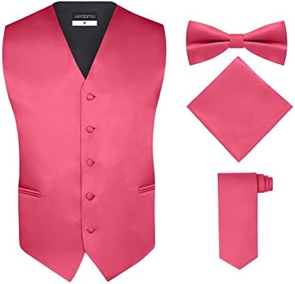 Men's Tuxedo Vest, Tie &amp; Pocket Square Set - Fuchsia, L, By Verdamo
