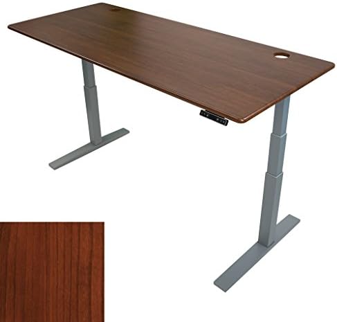ThermoDesk UPTOWN SLIM Adjustable Height Standing Desk - Most Customizable Sit Stand and/or Walk Desk - 3 Programmable Presets - Silver Base ( Shaker Cherry Top, 30" x 71" x 0.75" )