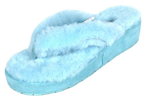 Dream pairs women s spa-02 blue sheepskin fur fluffy comfy flip f…