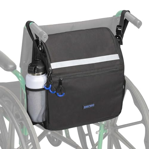 ZHCHG Wheelchair Bags, Wheelchair Backpack with Cup Holder, Wheelchair Bags to Hang on Back, Electric Wheel Chair Accessories, Large Storage Bag for Walker Rollator