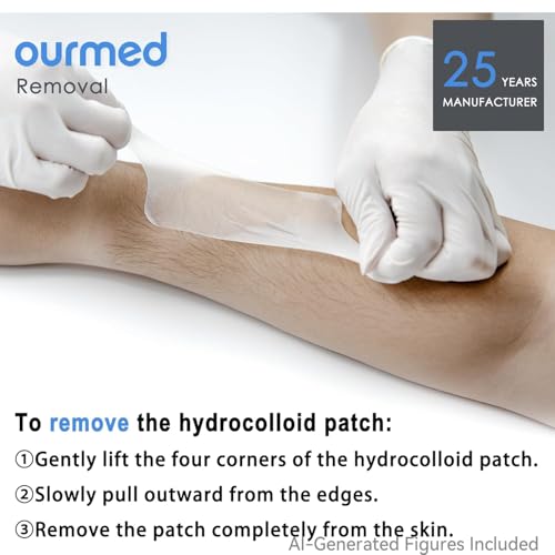 Ourmed Hydrocolloid Plasters Large 5 x 5 cm, 0.3 mm Thick, Waterproof Wound Plasters with Adhesive Surface for Light Exudate Wounds, Blisters, Acne, Surface Wound Care Pack of 10