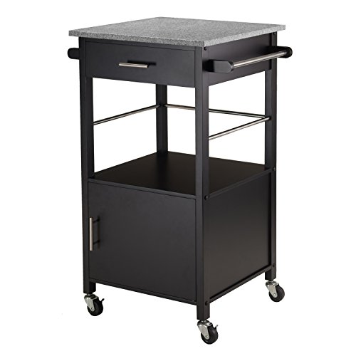 Winsome Davenport Kitchen Cart with Granite Top, Black