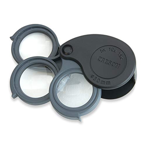 Carson TriView 5x/10x/15x Folding Loupe Magnifier with Builtin Case