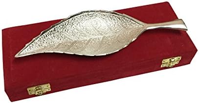 Odna Bichona Leaf Pattern Silver Plated Brass Platter Gift Set (36.83x2.54x7.62, Silver)