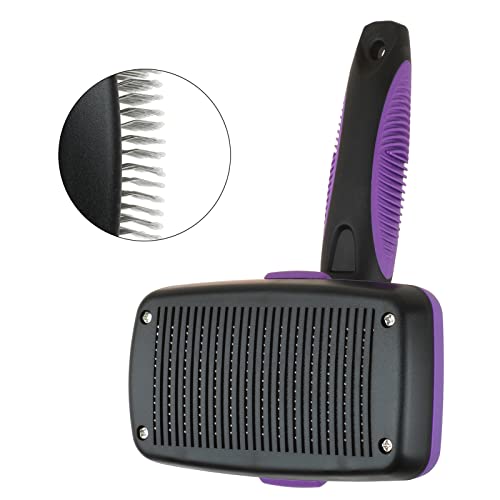 smartelf Pet Grooming Brush, Self-Cleaning Slicker Brush for Dogs and Cats Long & Short Hair, Rounded Tips Retractable Dog Brush for Shedding Loose Undercoat,Tangled Knots ,Matted Fur (Purple)