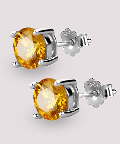 UHIBROS Sterling Silver Birthstone Stud Earrings Round Cubic Zirconia Diamond November