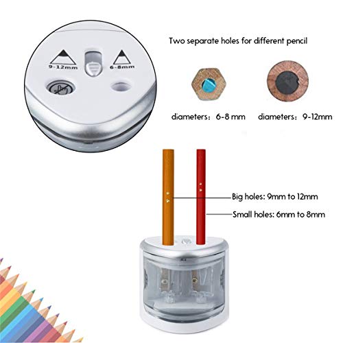 Electric Pencil Sharpener, Heavy Duty Pencil Sharpene With Dual Hole, Compact Pencil Sharpener Ideal For NO.2, Colored Pencils, Eyebrow Pencils, Battery-Operated Kids Safety Pencil Cutter for Artists