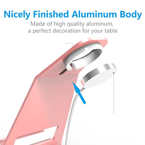 XUNMEJ Apple Watch Stand Apple Watch Charging Dock Stand Bracket Station Holder for Apple Watch Series 3/Series 2/ Series 1 (42mm 38mm) iPhone X 8 8plus 7 7plus 6S 6plus (Rose Gold)